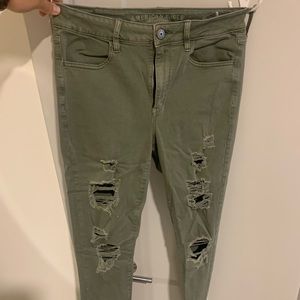 American Eagle Hunter Green Distressed Jeans
